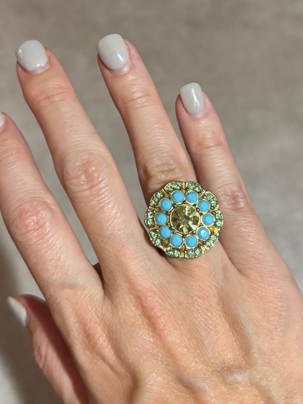 Banana Republic Gold and Turquoise Floral Cluster Ring